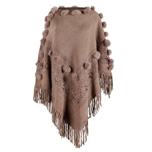 Load image into Gallery viewer, Women O-Neck Solid Sweater Hairball Tassel Cloak Loose Shawl Sweater