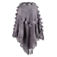 Load image into Gallery viewer, Women O-Neck Solid Sweater Hairball Tassel Cloak Loose Shawl Sweater