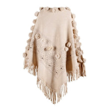 Load image into Gallery viewer, Women O-Neck Solid Sweater Hairball Tassel Cloak Loose Shawl Sweater