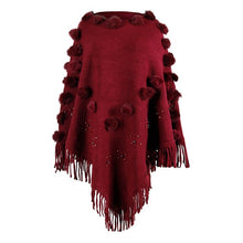 Load image into Gallery viewer, Women O-Neck Solid Sweater Hairball Tassel Cloak Loose Shawl Sweater