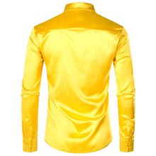 Load image into Gallery viewer, Shiny Gold Sequin Black Silk Dress Shirts Men Long Sleeve Button Down Shiny Disco Party Shirts Male Nightclub Party Prom Chemise