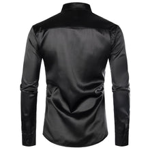 Load image into Gallery viewer, Shiny Gold Sequin Black Silk Dress Shirts Men Long Sleeve Button Down Shiny Disco Party Shirts Male Nightclub Party Prom Chemise