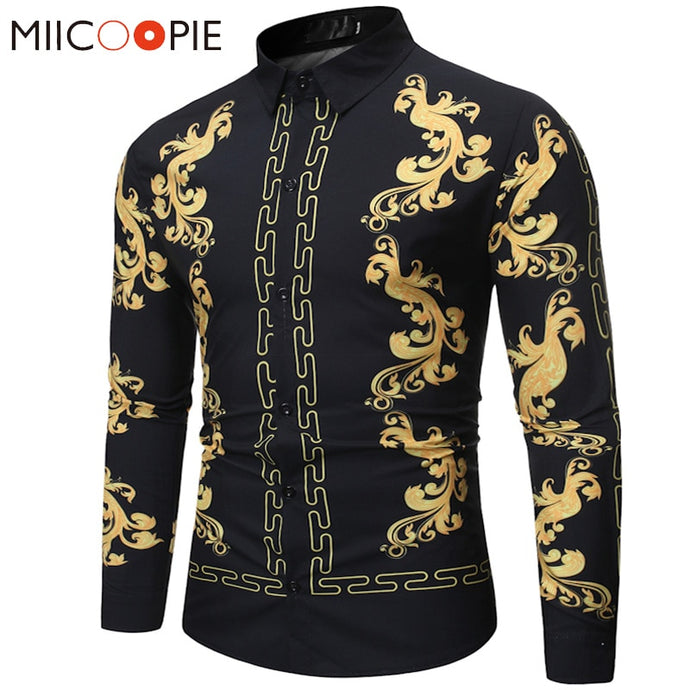 Men Fashion Casual Luxury Royal Court Long Sleeve Printed Shirts Men Dress