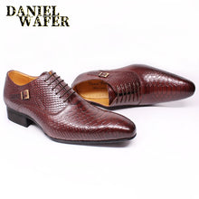 Load image into Gallery viewer, Fashion Men Leather Shoes Snake Skin Prints Men Office Dress Classic Style Burgundy Blue Lace Up Pointed Toe Oxford Shoes Men