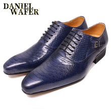 Load image into Gallery viewer, Fashion Men Leather Shoes Snake Skin Prints Men Office Dress Classic Style Burgundy Blue Lace Up Pointed Toe Oxford Shoes Men