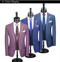 Load image into Gallery viewer, Men Suit 3 Pieces Fashion Plaid Slim Fit Wedding Dress Suits Blazer Pant and Vest