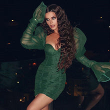 Load image into Gallery viewer, 2019 New Autumn Green black Mini Dress Women&#39;S V-Neck Long Sleeve Sexy Ladies Dress Retro Bodycon Party Dress Elegant Vestidos