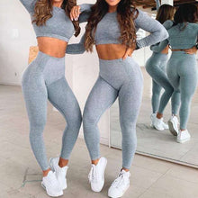 Load image into Gallery viewer, 2PCS Women Sport Suit Long Sleeve Shirts Crop Top Seamless Yoga Leggings Yoga Set Gym Clothes Fitness Tracksuit Workout Set