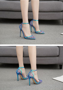 EilyKen Elegant Blue High Heels Women Pumps Pointed Toe Wedding Shoes Buckle Strap Party Rivet Pumps Shoes Women