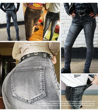 Load image into Gallery viewer, Black Motorcycle Biker Zip Mid High Waist Stretch Denim Skinny Pants