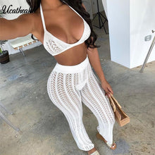 Load image into Gallery viewer, Summer Fishnet Knitted Two Piece Set See Through Suits Bra Top +Pants Two Piece Beach Outfits