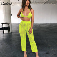 Load image into Gallery viewer, Summer Fishnet Knitted Two Piece Set See Through Suits Bra Top +Pants Two Piece Beach Outfits