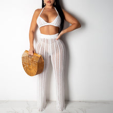 Load image into Gallery viewer, Summer Fishnet Knitted Two Piece Set See Through Suits Bra Top +Pants Two Piece Beach Outfits