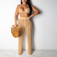 Load image into Gallery viewer, Summer Fishnet Knitted Two Piece Set See Through Suits Bra Top +Pants Two Piece Beach Outfits