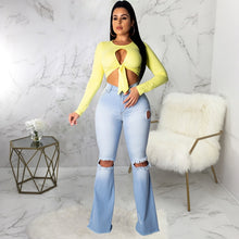 Load image into Gallery viewer, Tsuretobe Fashion Denim Flare Pants Women Retro Ripped Jeans Wide Leg Trousers Lady Casual Bell-Bottoms Flare Pant Female