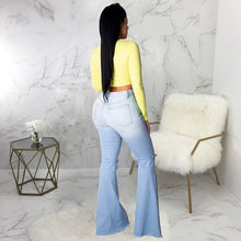 Load image into Gallery viewer, Tsuretobe Fashion Denim Flare Pants Women Retro Ripped Jeans Wide Leg Trousers Lady Casual Bell-Bottoms Flare Pant Female