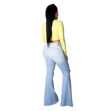 Load image into Gallery viewer, Tsuretobe Fashion Denim Flare Pants Women Retro Ripped Jeans Wide Leg Trousers Lady Casual Bell-Bottoms Flare Pant Female