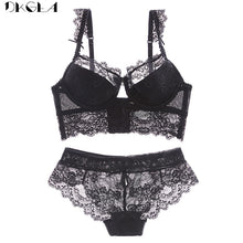 Load image into Gallery viewer, Comfortable Thin Cotton Brassiere Black Push Up Bra Panties Sets Lace Lingerie Black Women Underwear Set Plus Size Sexy Bras