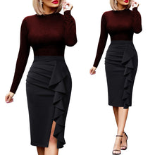 Load image into Gallery viewer, Vfemage Womens Elegant Ruched Ruffle High Waist Slit Split Work Business Cocktail Party Fitted Stretch Bodycon Pencil Skirt 1007