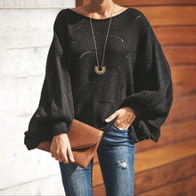 Load image into Gallery viewer, Fashion Hollow Out Women Sweaters Casual Femme Knitwear  Sweaters Lantern Sleeve O Neck Loose Ruffle Women Pullover