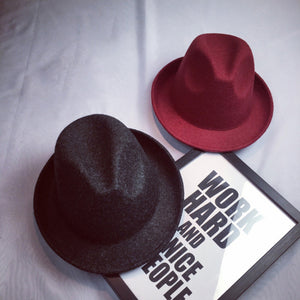 Wide Brim  Felt Jazz Hat Autumn Winter Bowler Hats for Women Men Party Solid Color