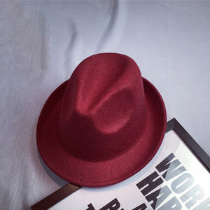 Wide Brim  Felt Jazz Hat Autumn Winter Bowler Hats for Women Men Party Solid Color