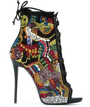 Load image into Gallery viewer, Fashion Crystal Covered Women Boots Lace Up High Heels Summer Sandals Boots Multicolor Diamond Ankle Boots Shoes Botas