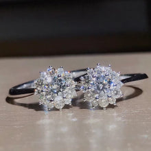 Load image into Gallery viewer, AEAW 0.3Carat 4mm Round Cut Flower Engagement&amp;Wedding Natural Real Diamond Ring Halo Ring Genuine 18K White Gold