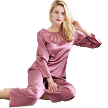 Load image into Gallery viewer, Brand 100% Silk Pyjamas Women Pajamas Sets Sexy Lace Summer Long Sleeve Sleepwear Genuine Mulberry Silk Pyjama Femme Homewear