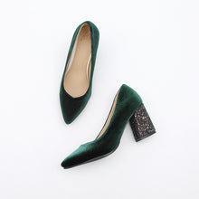 Load image into Gallery viewer, Women Pumps Velvet High Heels Ladies Shoes Elegant Pointed Toe Shallow Green Autumn Fashion Shoe