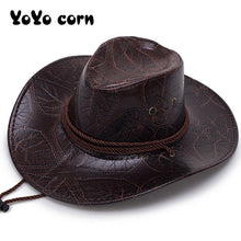 Load image into Gallery viewer, YOYOCORN  Pu leather men&#39;s American wind big western cowboy hat ladies knight hat outdoor visor unisex breathable cap