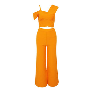 Solid Nude Sexy Orange Two Piece Bandage Set Celebrity Designer Fashion Women's Set