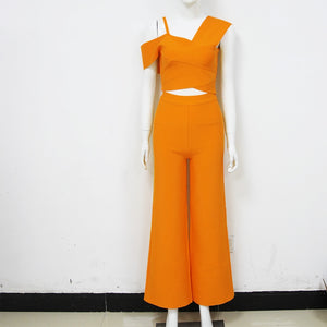 Solid Nude Sexy Orange Two Piece Bandage Set Celebrity Designer Fashion Women's Set