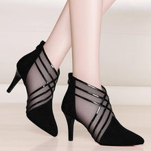 Load image into Gallery viewer, Fashion Mesh  Lace Crossed Stripe Women Ladies Casual Pointed Toe High Stilettos Heels Pumps Feminine Mujer Sandals Shoes fgb67