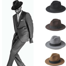 Load image into Gallery viewer, Wool Men Felt Trilby Fedora Hat For Gentleman Wide Brim Top Cloche Panama Sombrero Cap