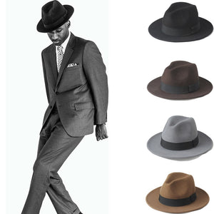 Wool Men Felt Trilby Fedora Hat For Gentleman Wide Brim Top Cloche Panama Sombrero Cap