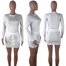 Load image into Gallery viewer, Echoine Autumn Long Sleeve Tops Patchwork Mini Skirt Set Purple Two Piece Set Sexy Skinny Women Tracksuit White Club Outfits