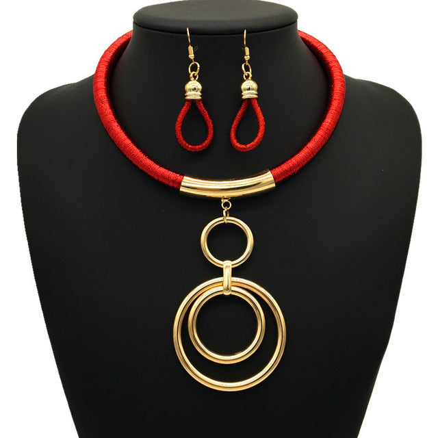 African Fashion Jewelry Set Women's Accessories Metal Ring Pendant Wedding Jewelry Set nigerian beads necklace jewelry set