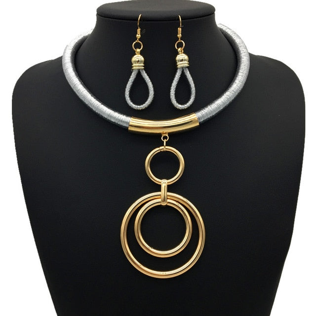 African Fashion Jewelry Set Women's Accessories Metal Ring Pendant Wedding Jewelry Set nigerian beads necklace jewelry set