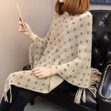 Load image into Gallery viewer, Autumn and winter knitted tassels in the long section of the shawl new loose cape coat female bat shirt