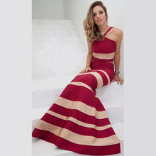 Load image into Gallery viewer, Top Quality Halter Bandage Dress Elegant Celebrity Fashion Evening Party Long Striped Bodycon Dresses Hot Sale