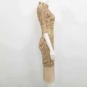 Wholesale 2019 New woman's dress Golden five-point sleeve Sequin tassel fashion Boutique celebrity cocktail party dress