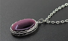 Load image into Gallery viewer, Oval Transparent Purple Opal Jewelry Set Necklace Earrings Ring Antique Silver Plated Stainless Steel Chain Fashion Jewelry