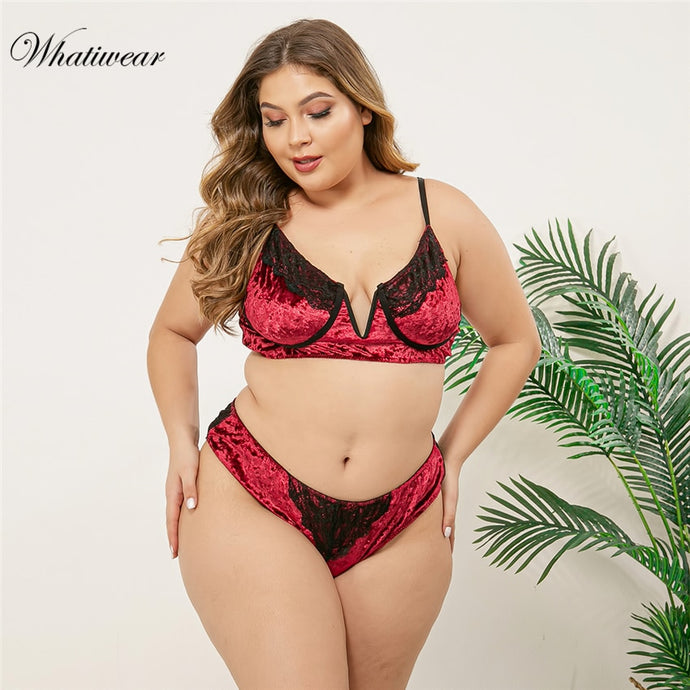 Whatiwear Sexy Plus Size Bra Set Women Push Up Lace Brassiere and briefs set Underwear Set panties D E Cup xl 2xl 3xl 4xl