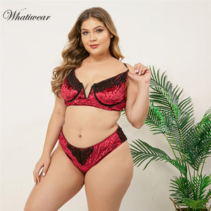 Whatiwear Sexy Plus Size Bra Set Women Push Up Lace Brassiere and briefs set Underwear Set panties D E Cup xl 2xl 3xl 4xl