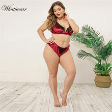 Load image into Gallery viewer, Whatiwear Sexy Plus Size Bra Set Women Push Up Lace Brassiere and briefs set Underwear Set panties D E Cup xl 2xl 3xl 4xl