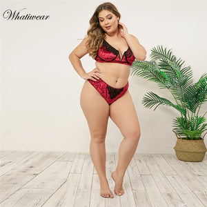 Whatiwear Sexy Plus Size Bra Set Women Push Up Lace Brassiere and briefs set Underwear Set panties D E Cup xl 2xl 3xl 4xl