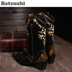 Hand Made Men Motorcycle Riding Boots Leather Men Shoes