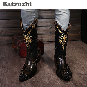 Hand Made Men Motorcycle Riding Boots Leather Men Shoes