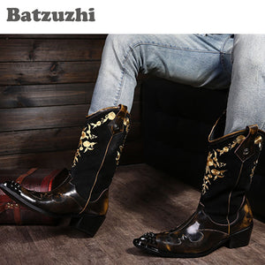 Hand Made Men Motorcycle Riding Boots Leather Men Shoes